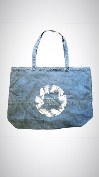 Palm Tree Vibes denim Large Tote bag